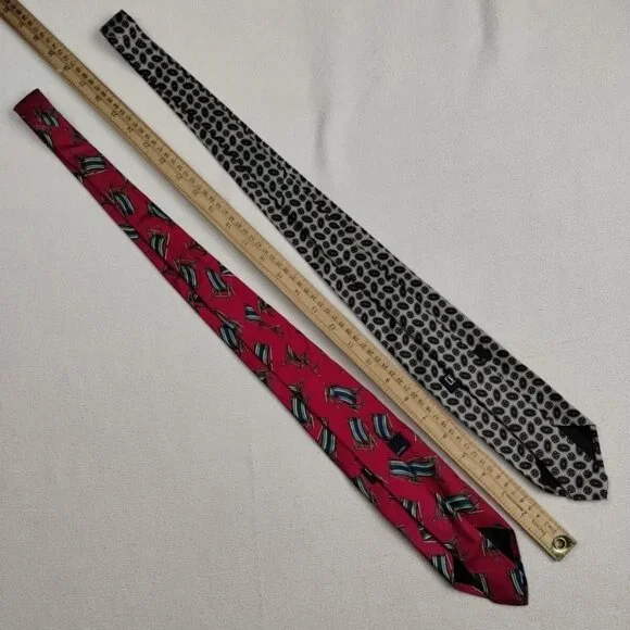 POLO RALPH LAUREN Lot Of 2 Men's 100% Pure Silk Ties Red & Gray Color Chair Des - Picture 6 of 8